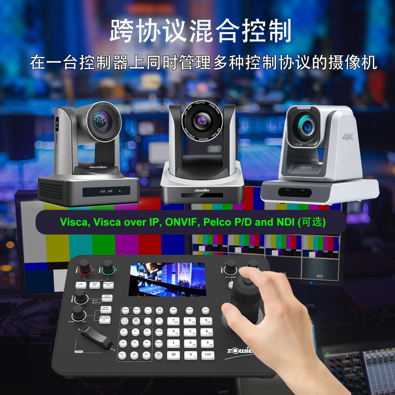 Zowie PTZ 控制键盘控制多种协议的摄像机示意图